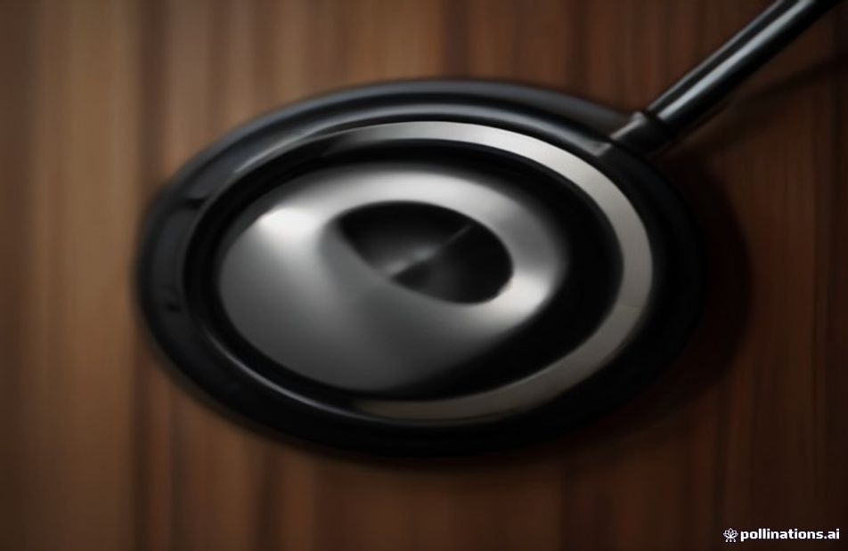 Close-up macro photography of a high-end dynamic headphone driver exposing the rear acoustic chamber and a precise tubular bass port.